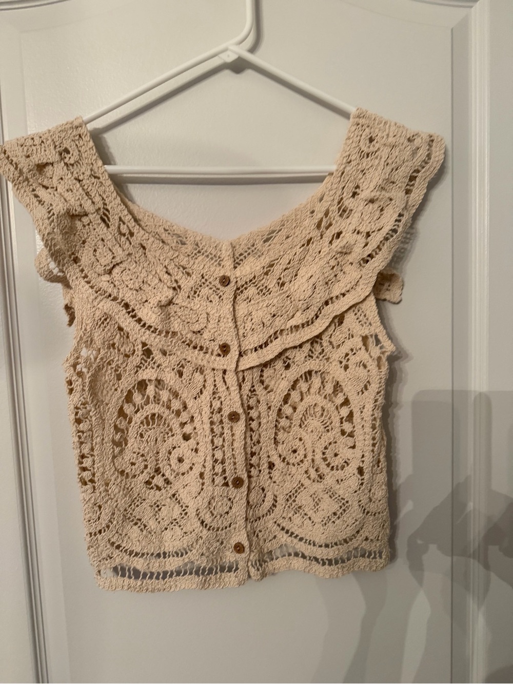 Crochet Button-Front Women's Top in Cream
